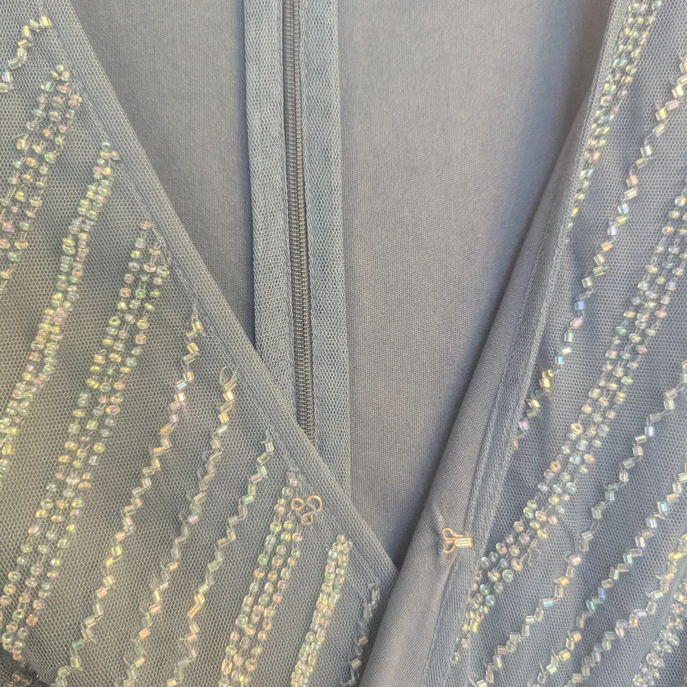 JS Collections Dusty Blue Long Sleeve Beaded Gown - Picture 5 of 8